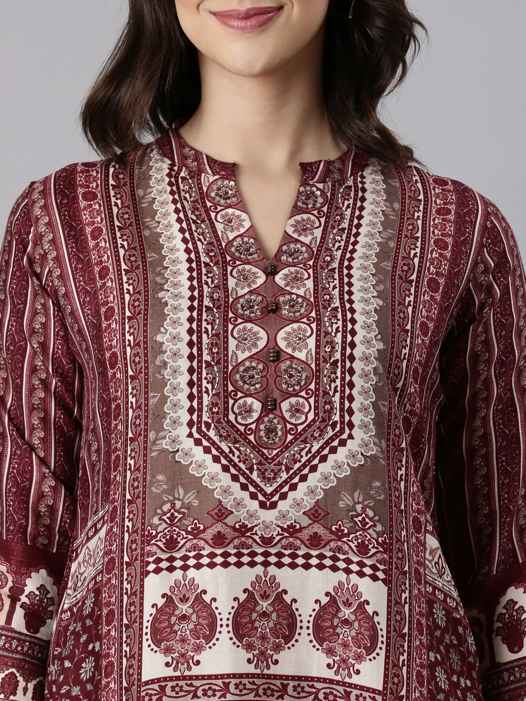 Wine Muslin Printed Three Piece Set - Image 4