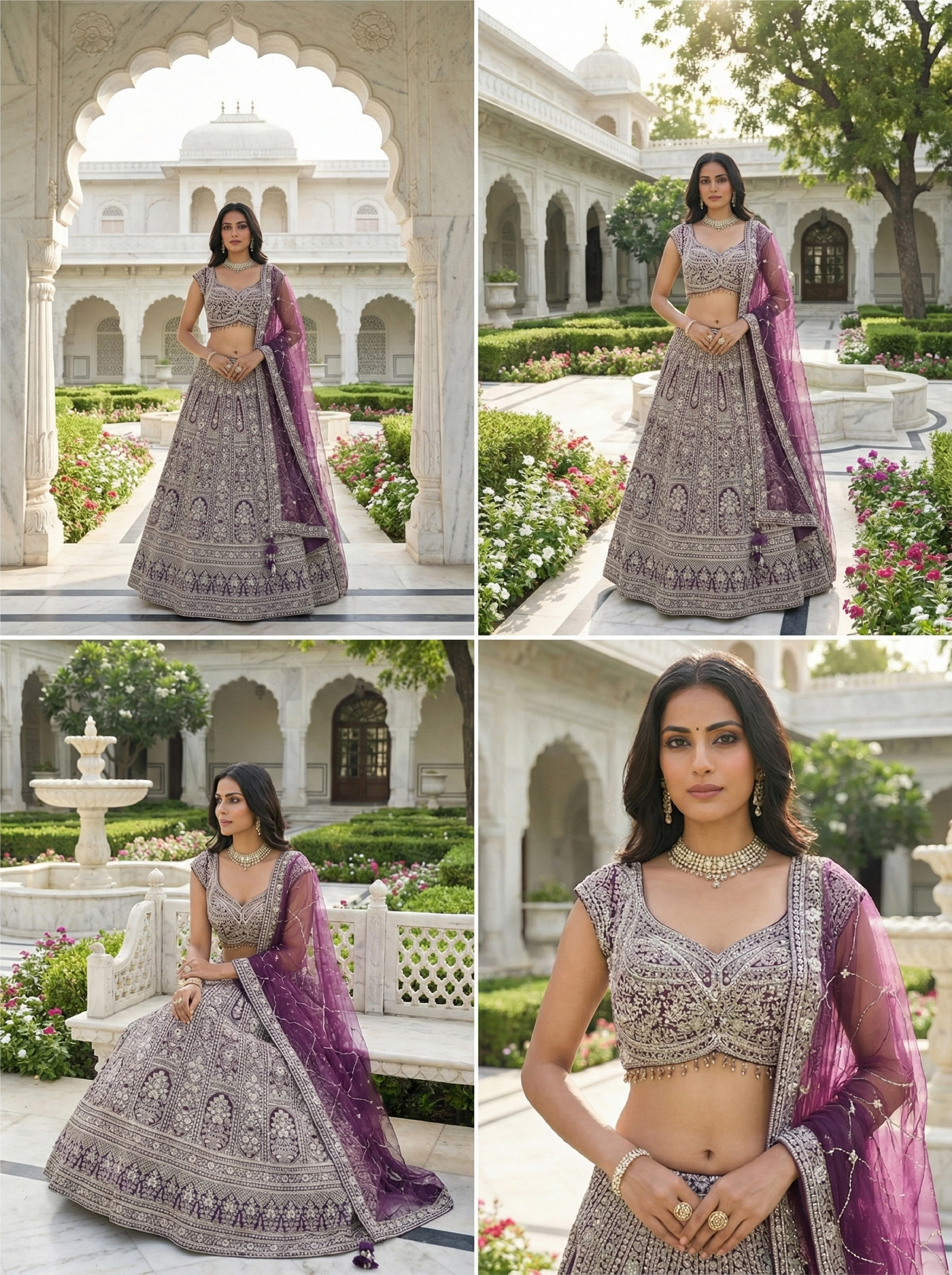 Wine Net Floral Hand Embroidered Ghagra Set - Image 2