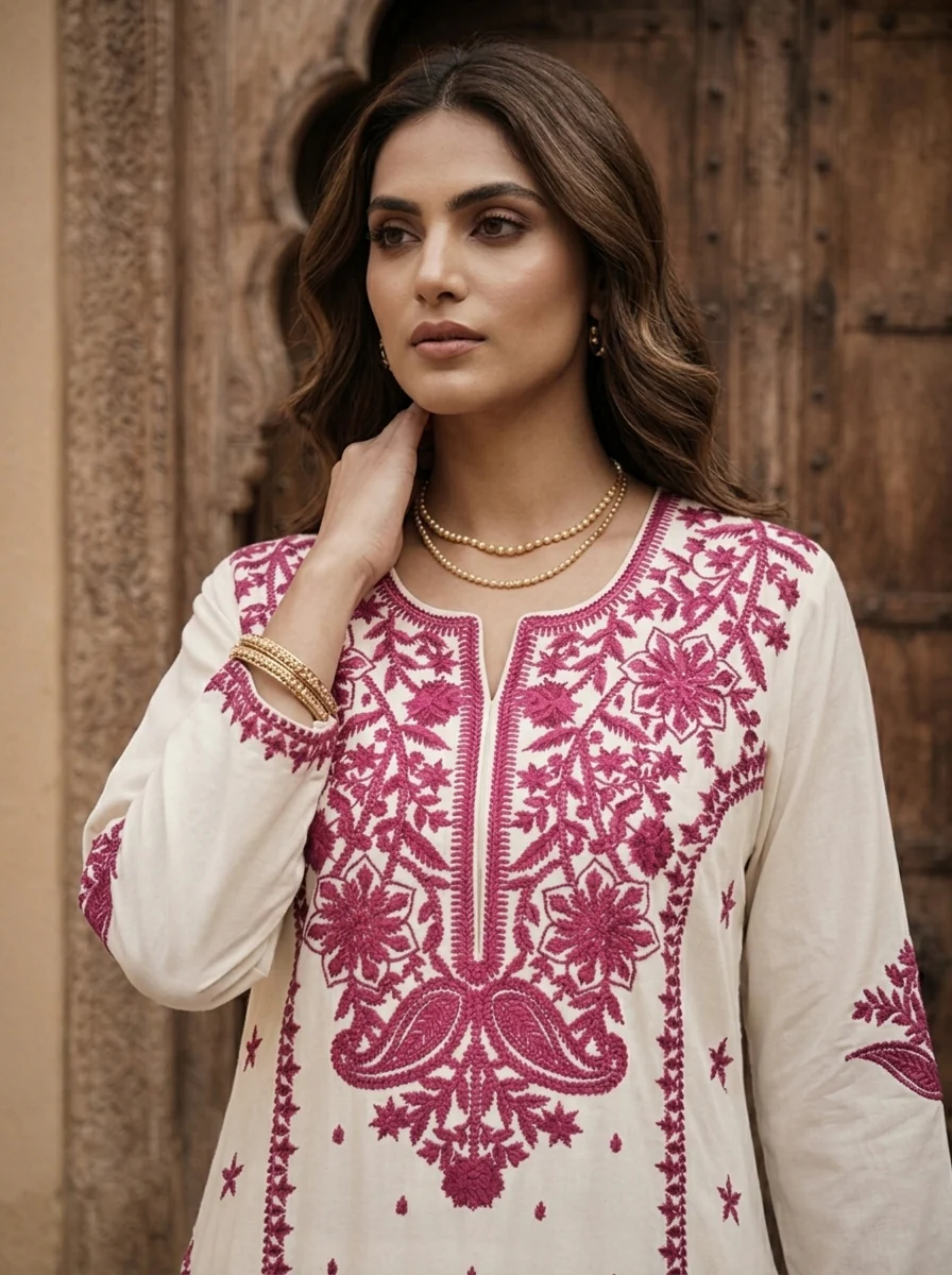 Wine Rayon Floral Embroidery Kurta - Image 4