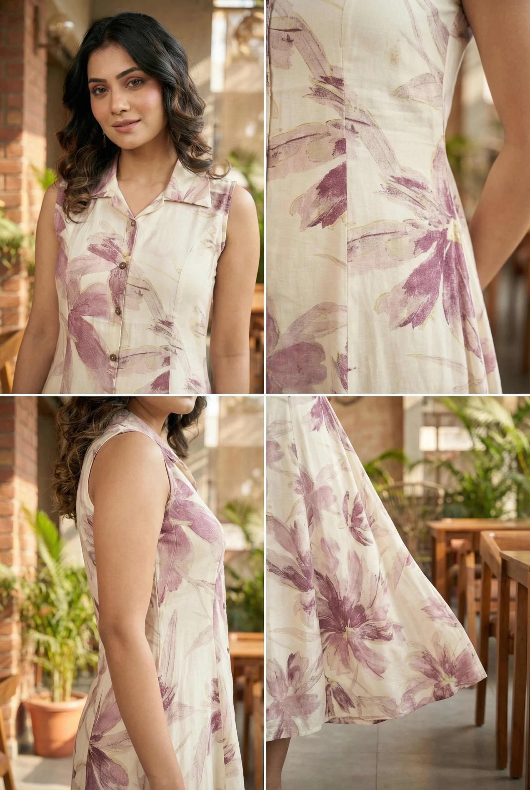 Wine Rayon Printed Long Dress - Image 4