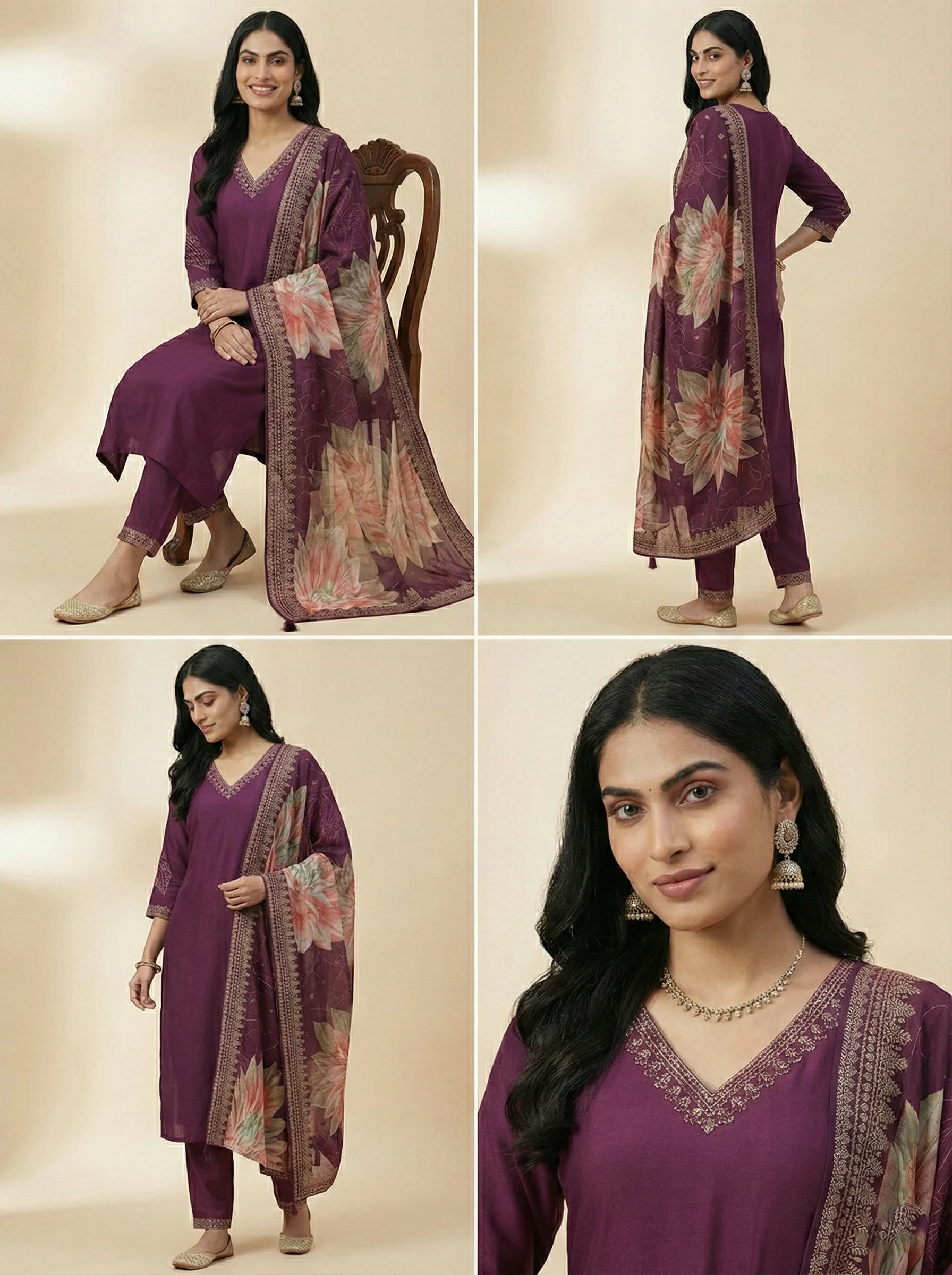 Wine Rayon Three Piece Set - Image 2