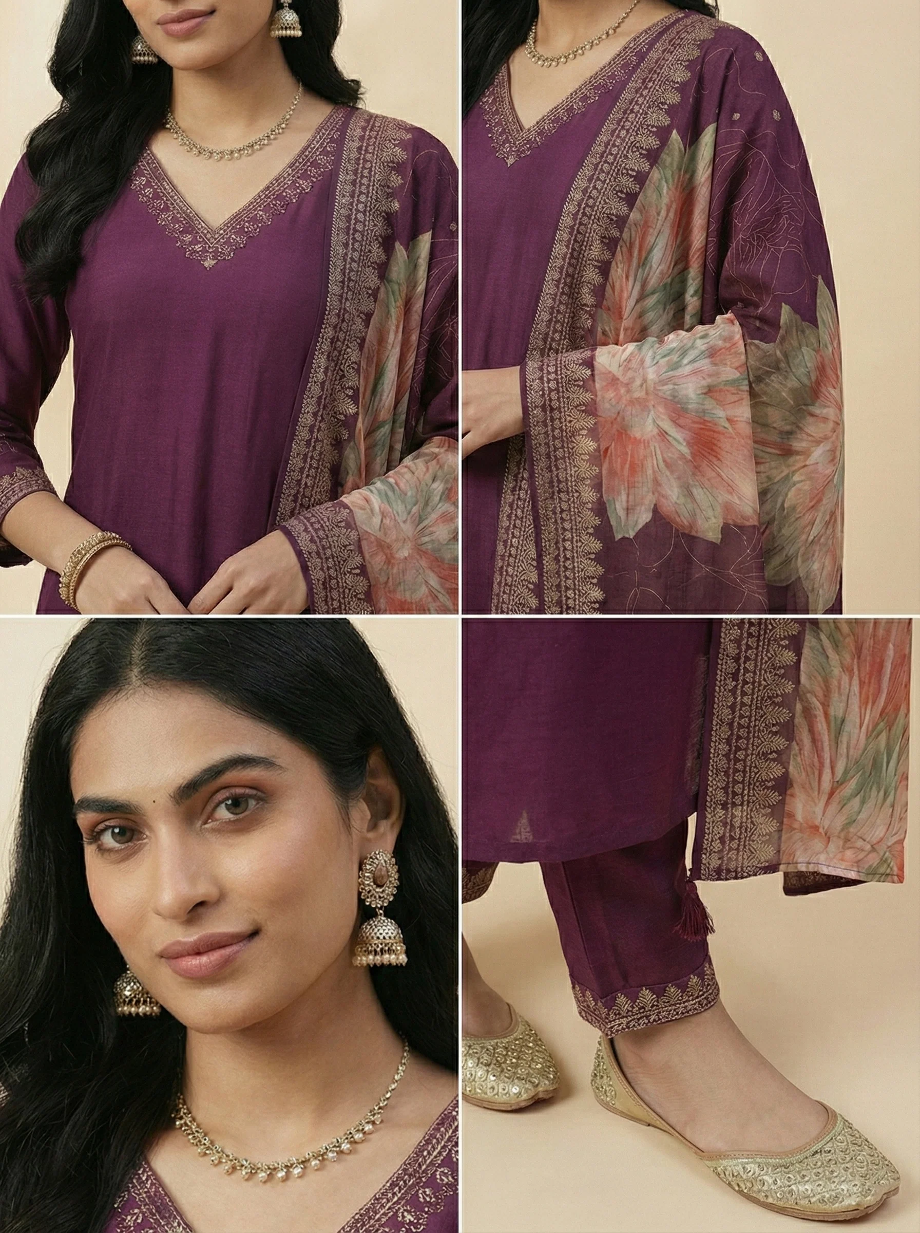 Wine Rayon Three Piece Set - Image 3
