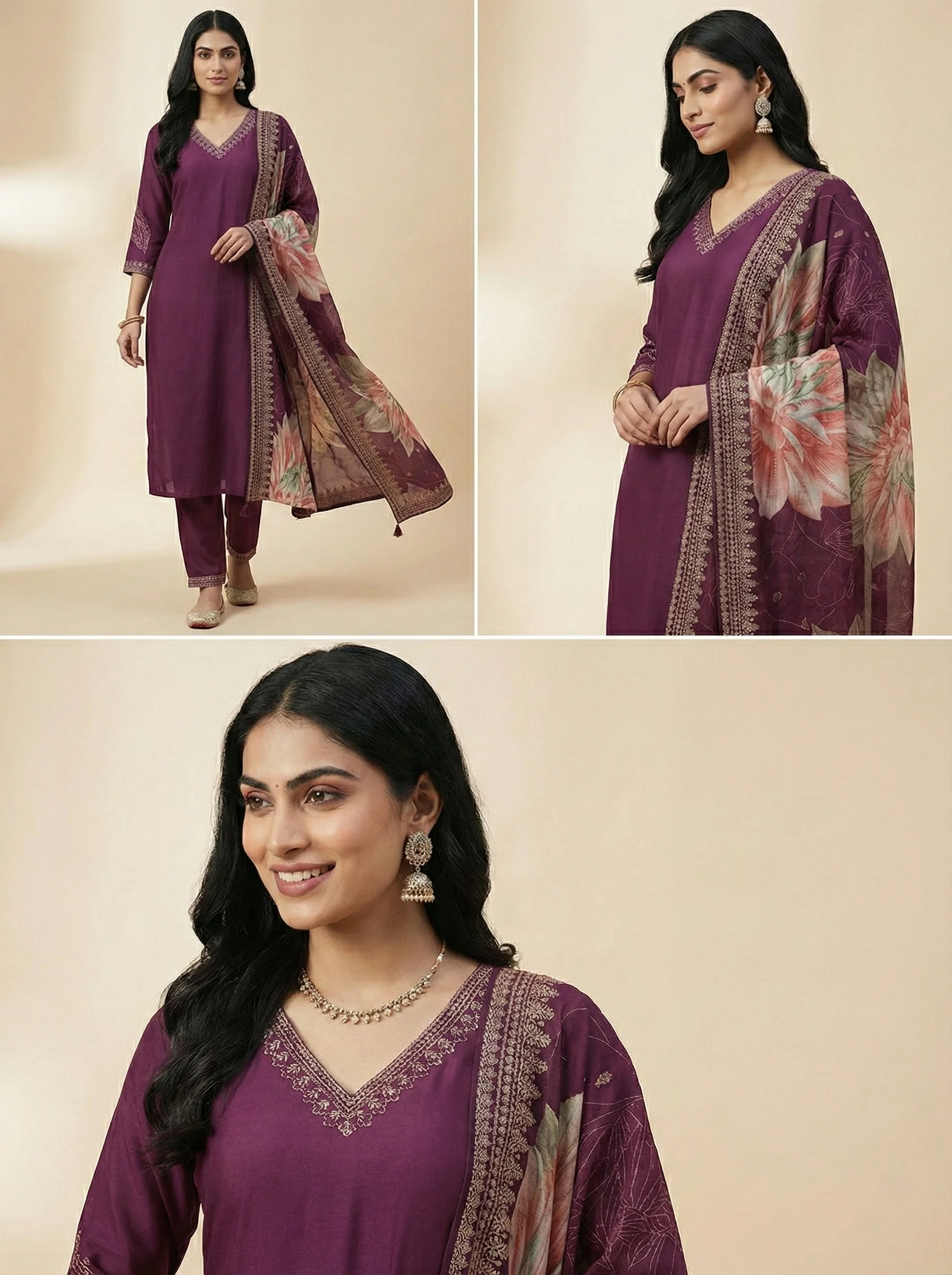 Wine Rayon Three Piece Set - Image 4
