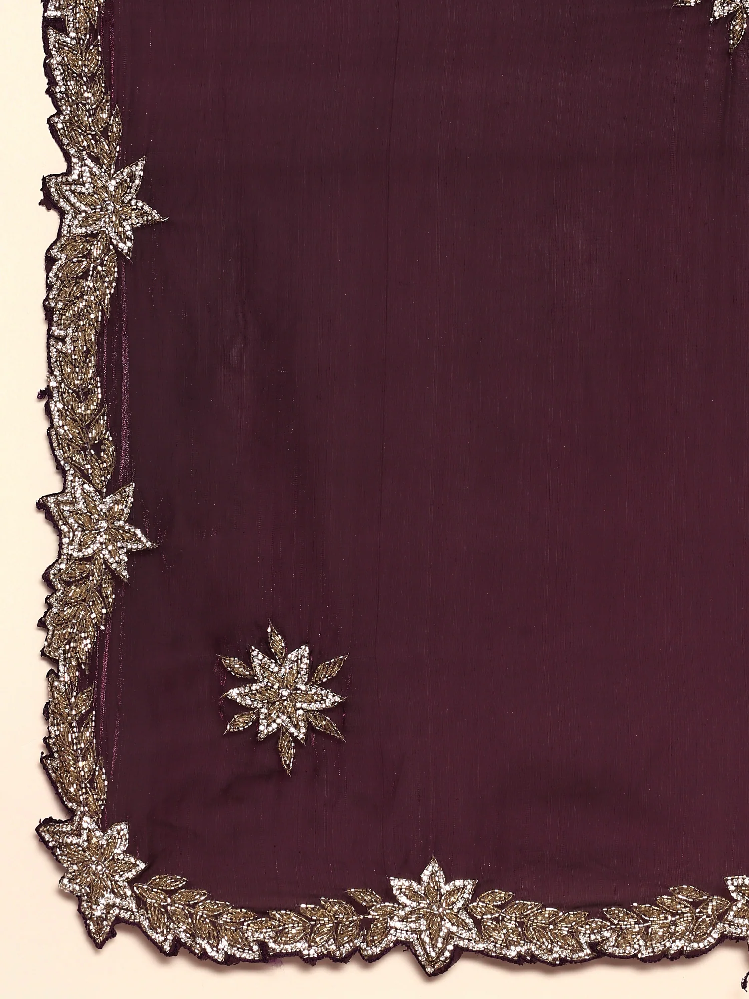 Wine shimmer tissue saree with cut Dana & Swarovski embroidery - Image 5