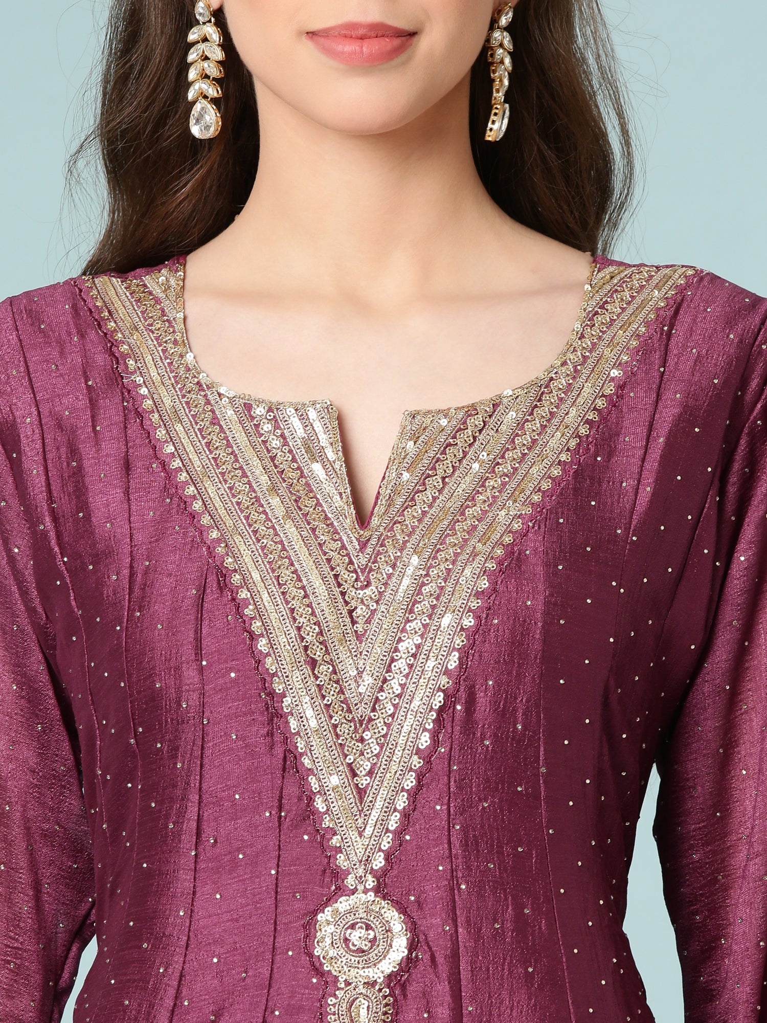Wine Silk Anarkali Set - Image 4