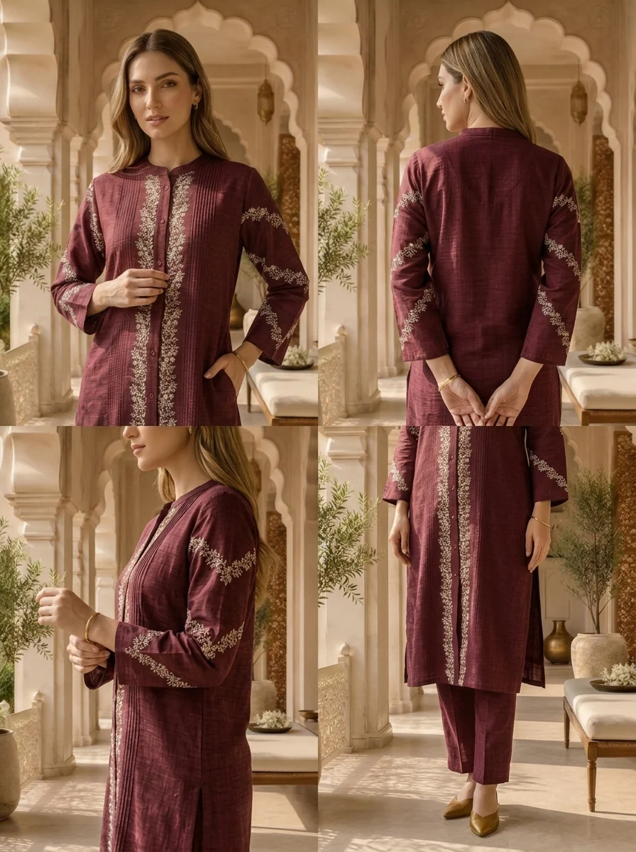 Wine Thread Embroidered Rayon Two Piece Set - Image 5