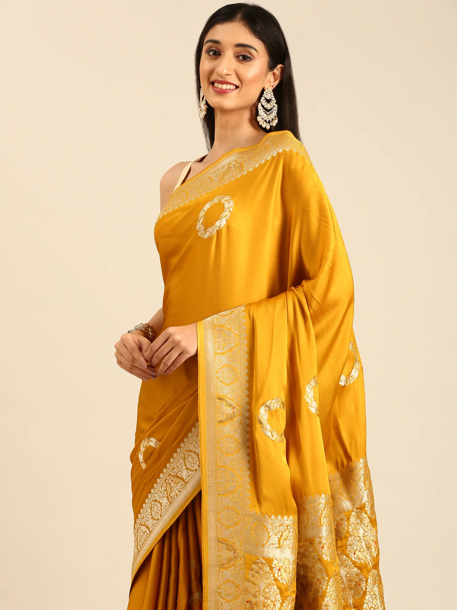 Yellow Banaras Silk Saree With Rich Zari Motifs And Border - Image 2