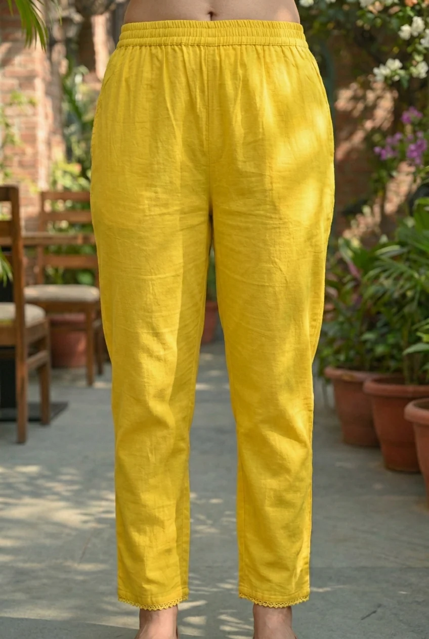 Yellow Cotton Hand Embroidery Three Piece Set - Image 6