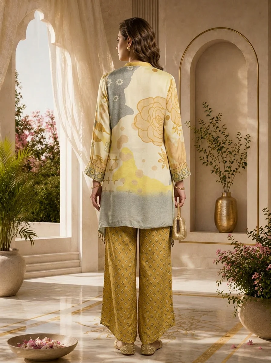 Yellow Crepe Floral Printed Co-ord Set - Image 3