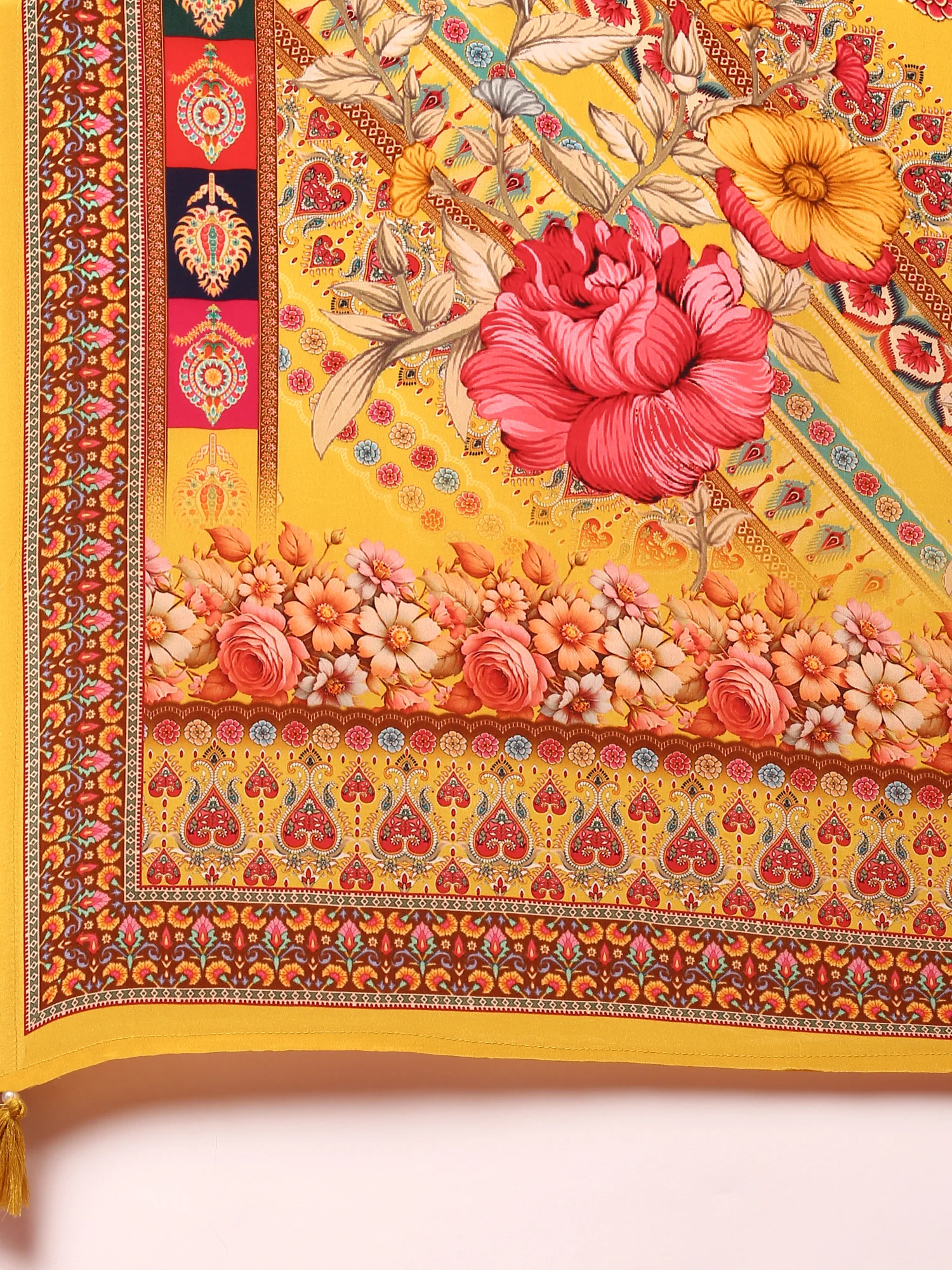 Yellow Digital printed crepe three piece suit set - Image 7
