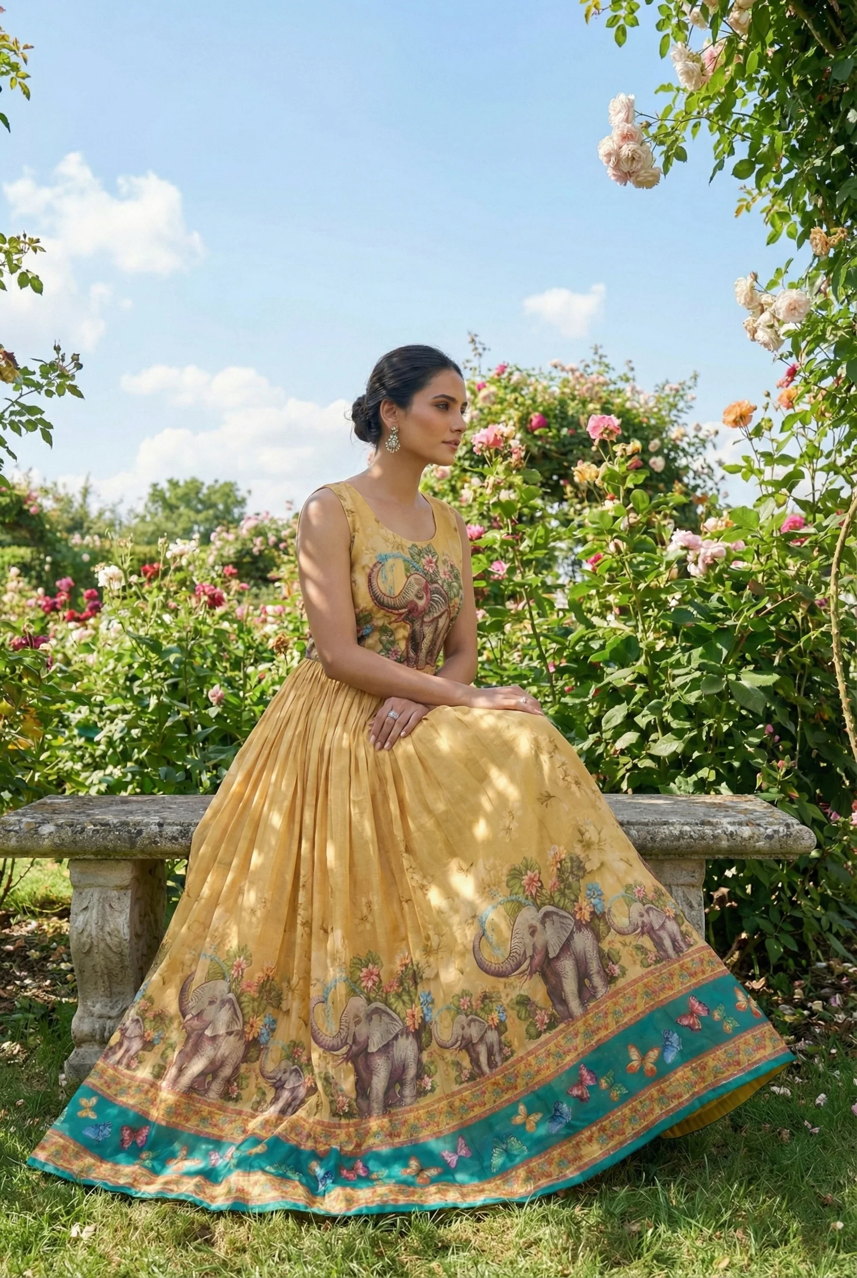 Yellow Dola Poly Digital Print Long Dress - Image 2