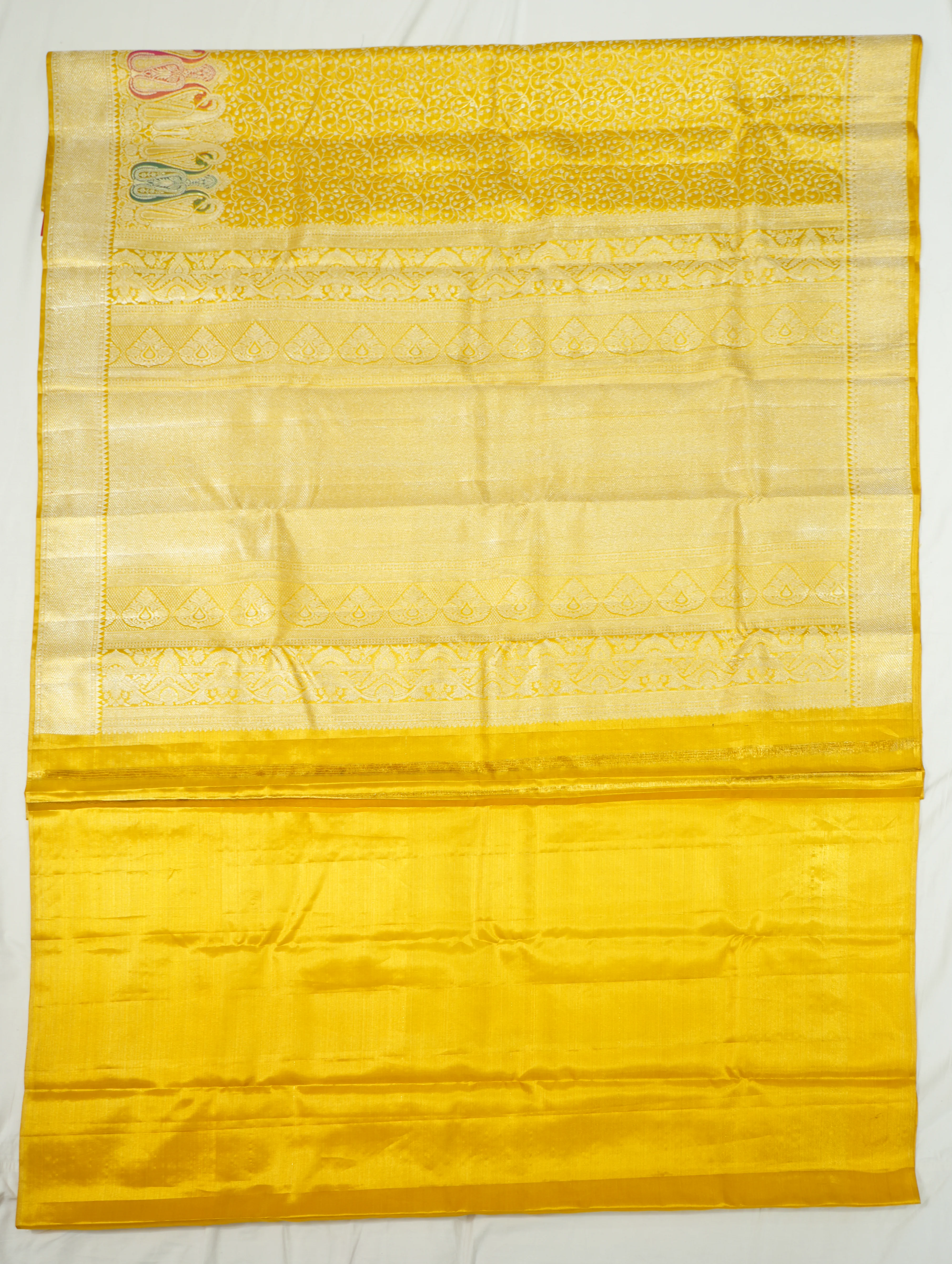 Yellow Kanchi Pattu Handwoven Saree With Resham And Zari Border