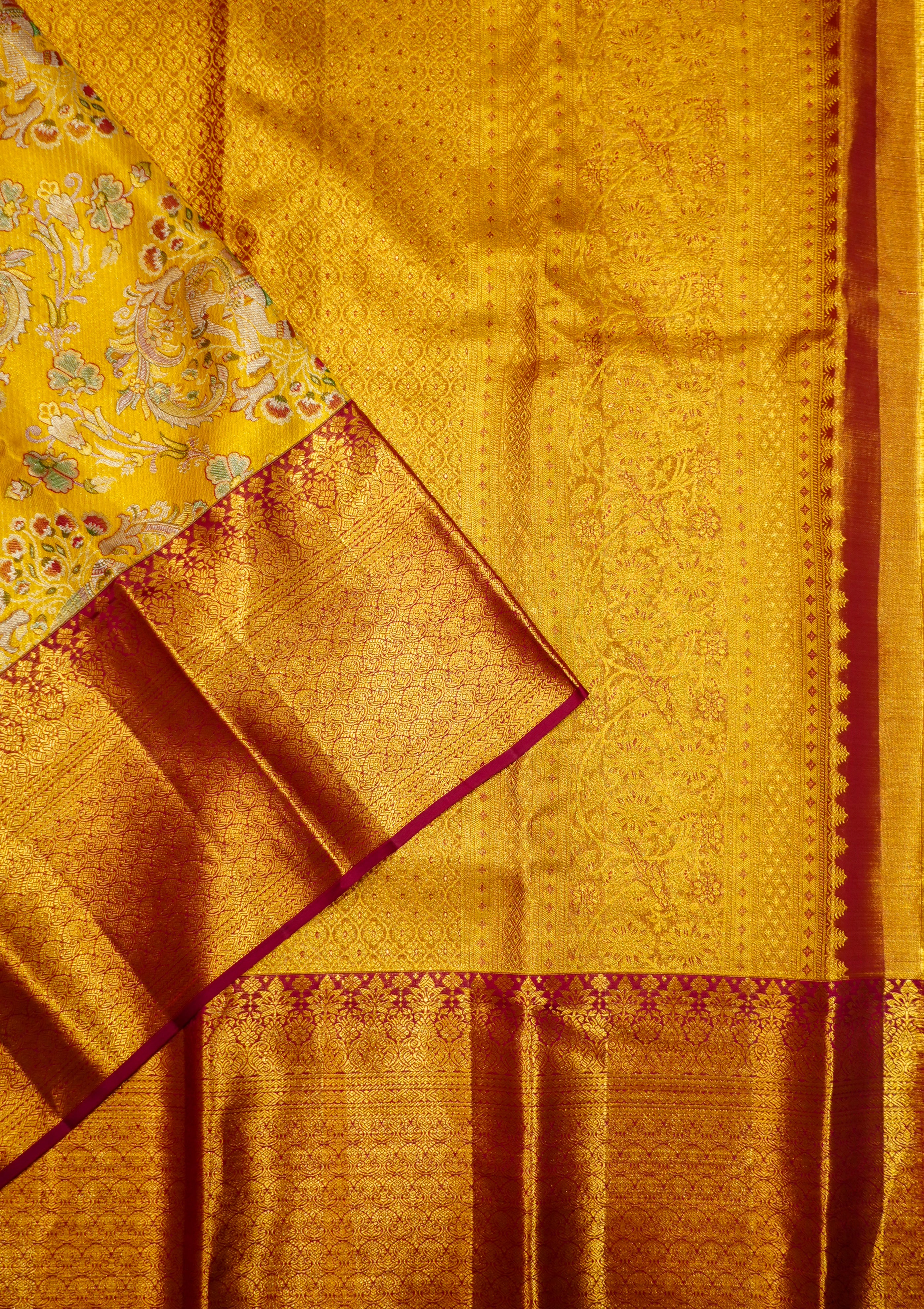 Yellow Kanchi Pattu Zari And Handwoven Saree - Image 3