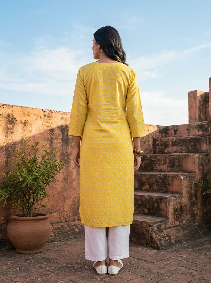 Yellow Muslin Micro Floral Printed Kurta - Image 2