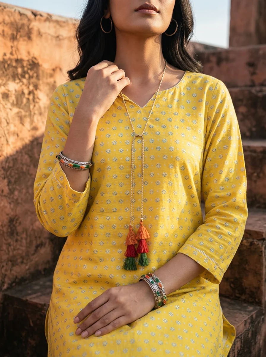 Yellow Muslin Micro Floral Printed Kurta - Image 4