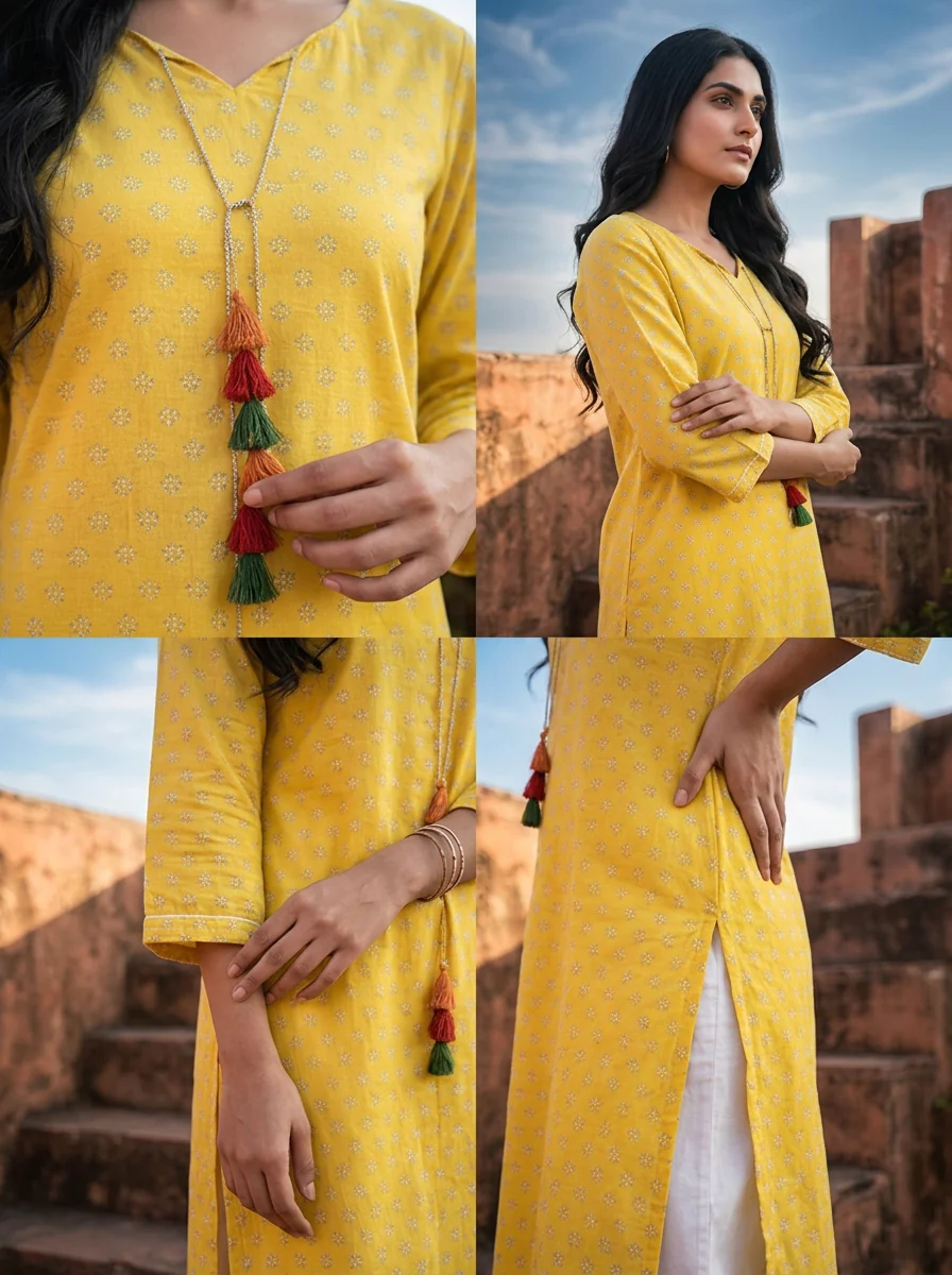 Yellow Muslin Micro Floral Printed Kurta - Image 5