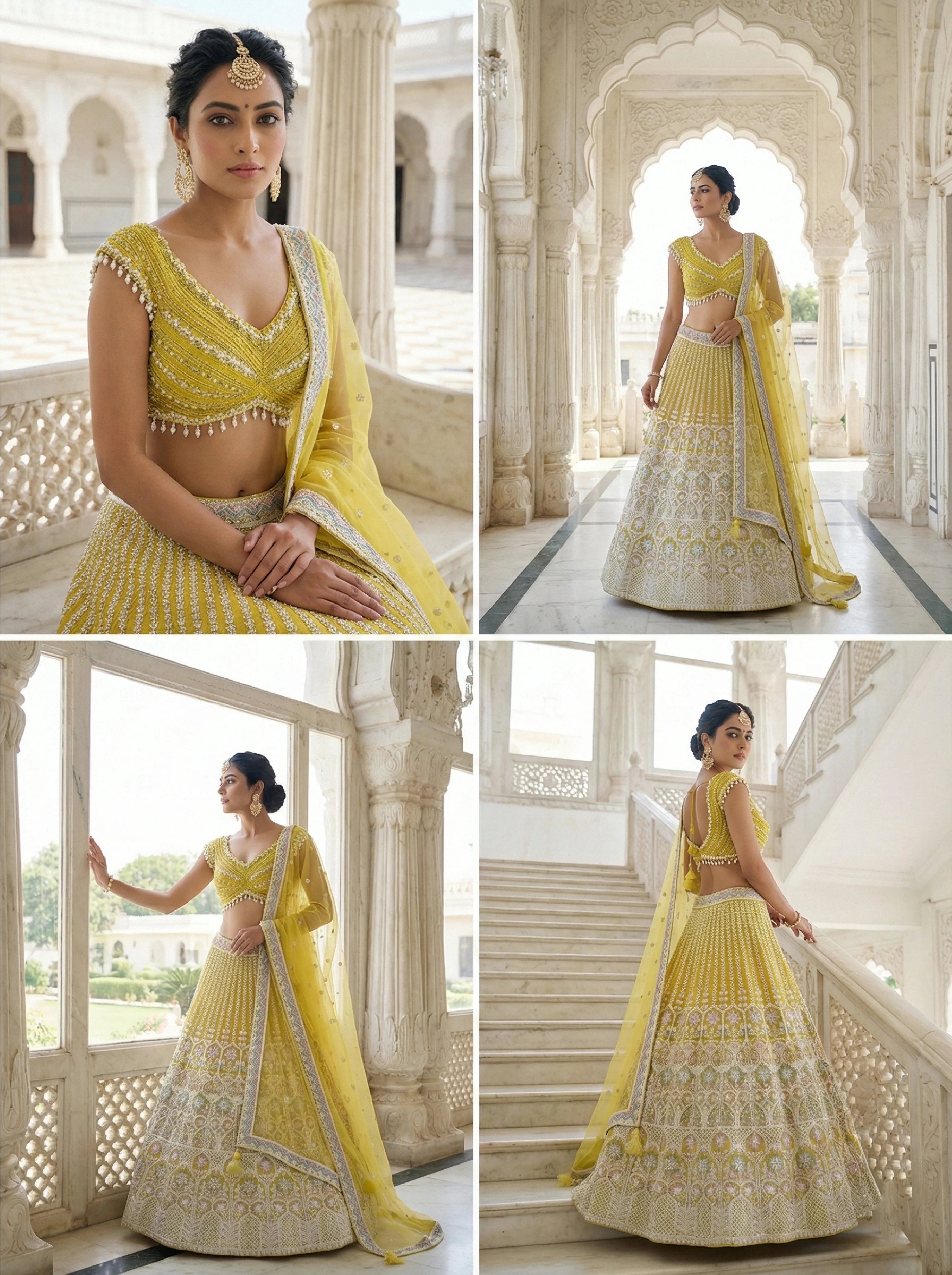 Yellow Net Sequins And Stone Embroidery Ghagra Set - Image 2