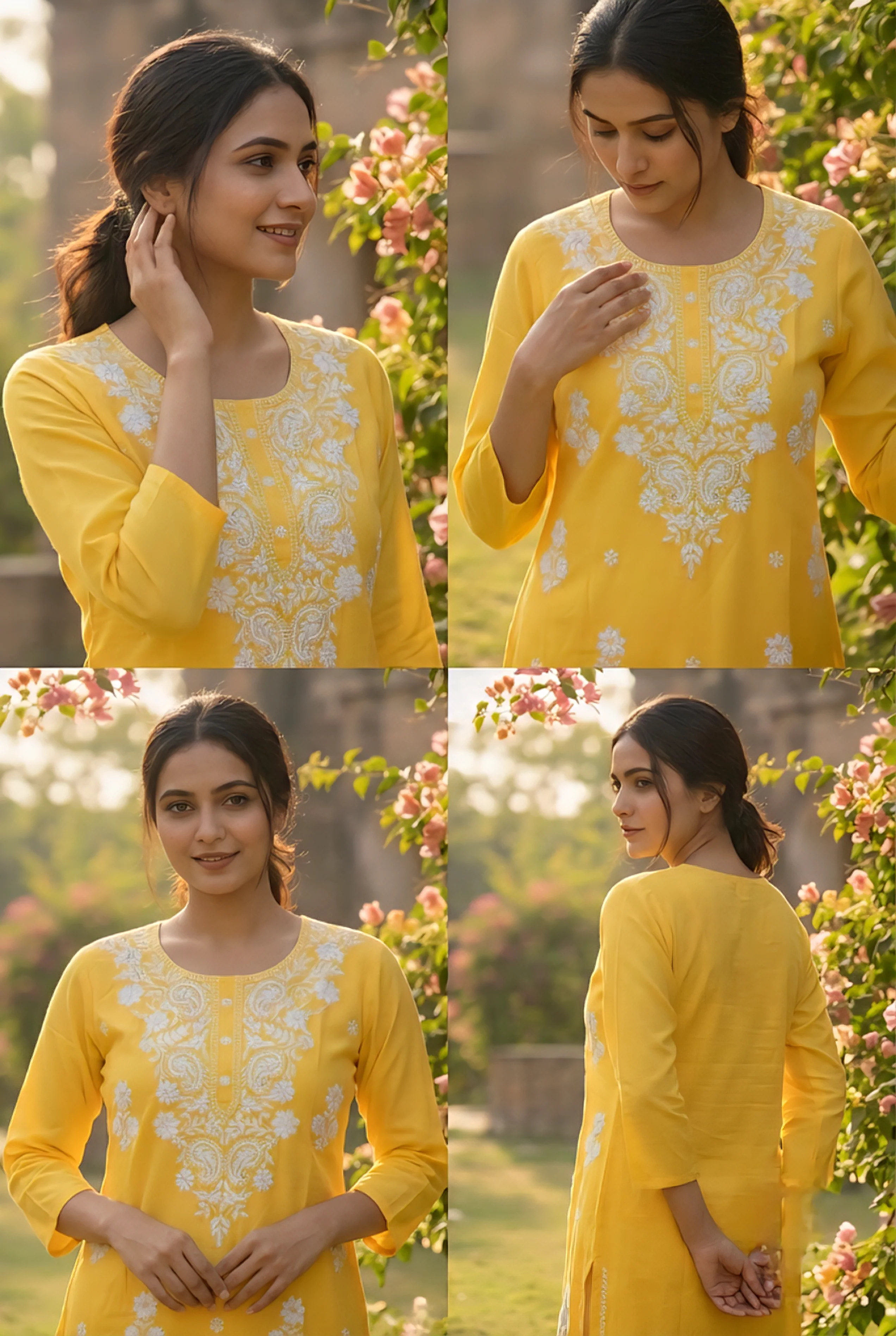 Yellow Rayon Floral Hand Embroidery Kurta - Image 7