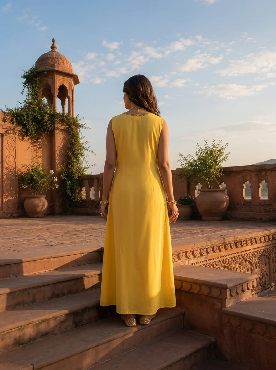 Yellow Rayon Floral Motif Printed Dress - Image 2