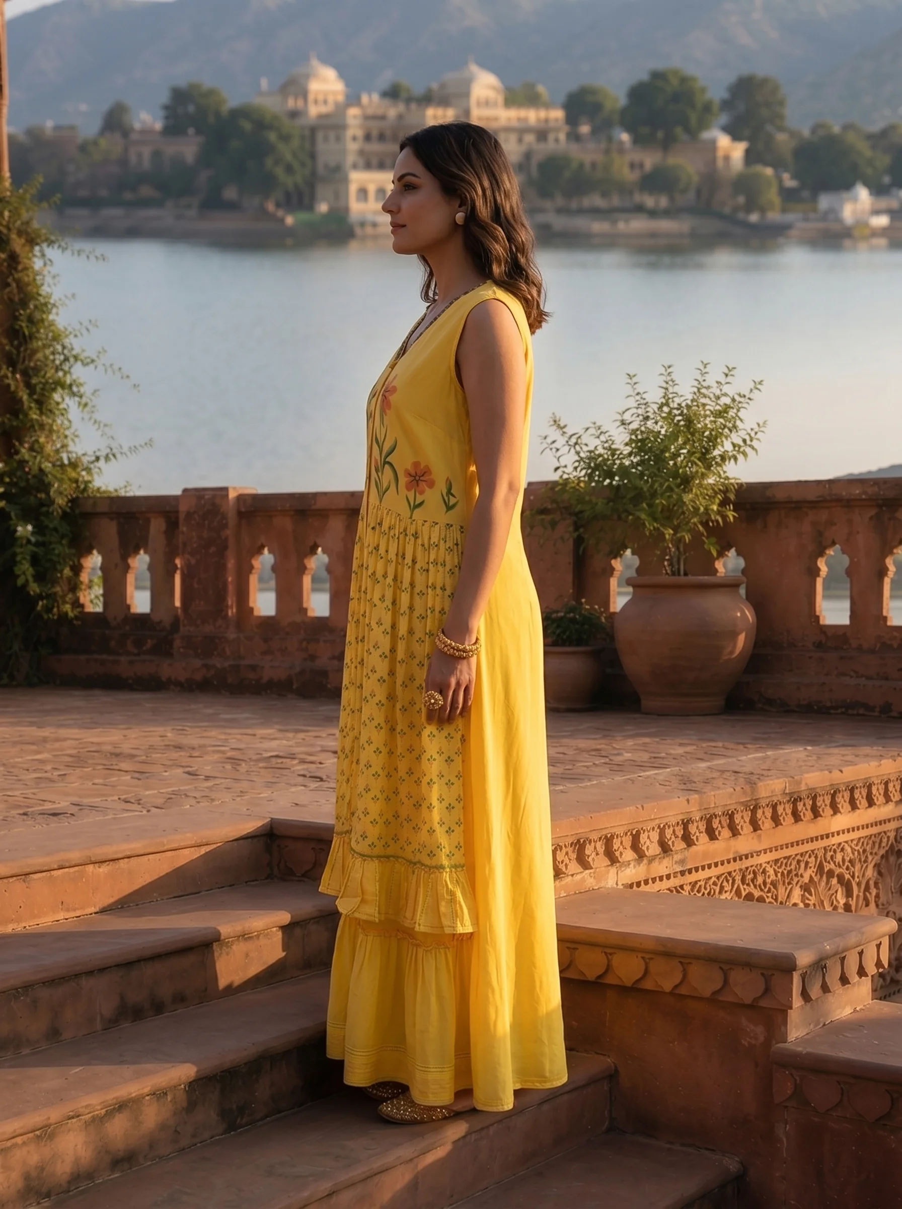 Yellow Rayon Floral Motif Printed Dress - Image 3