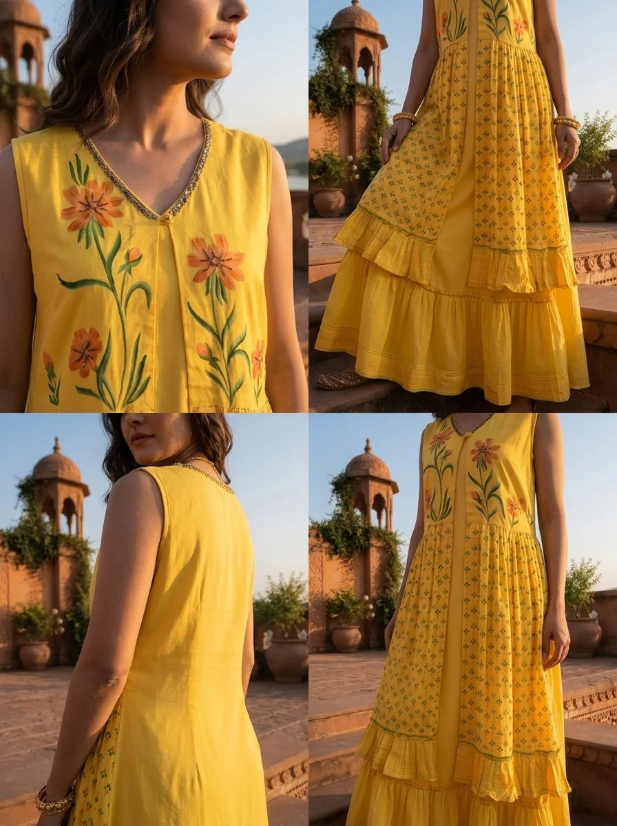 Yellow Rayon Floral Motif Printed Dress - Image 5
