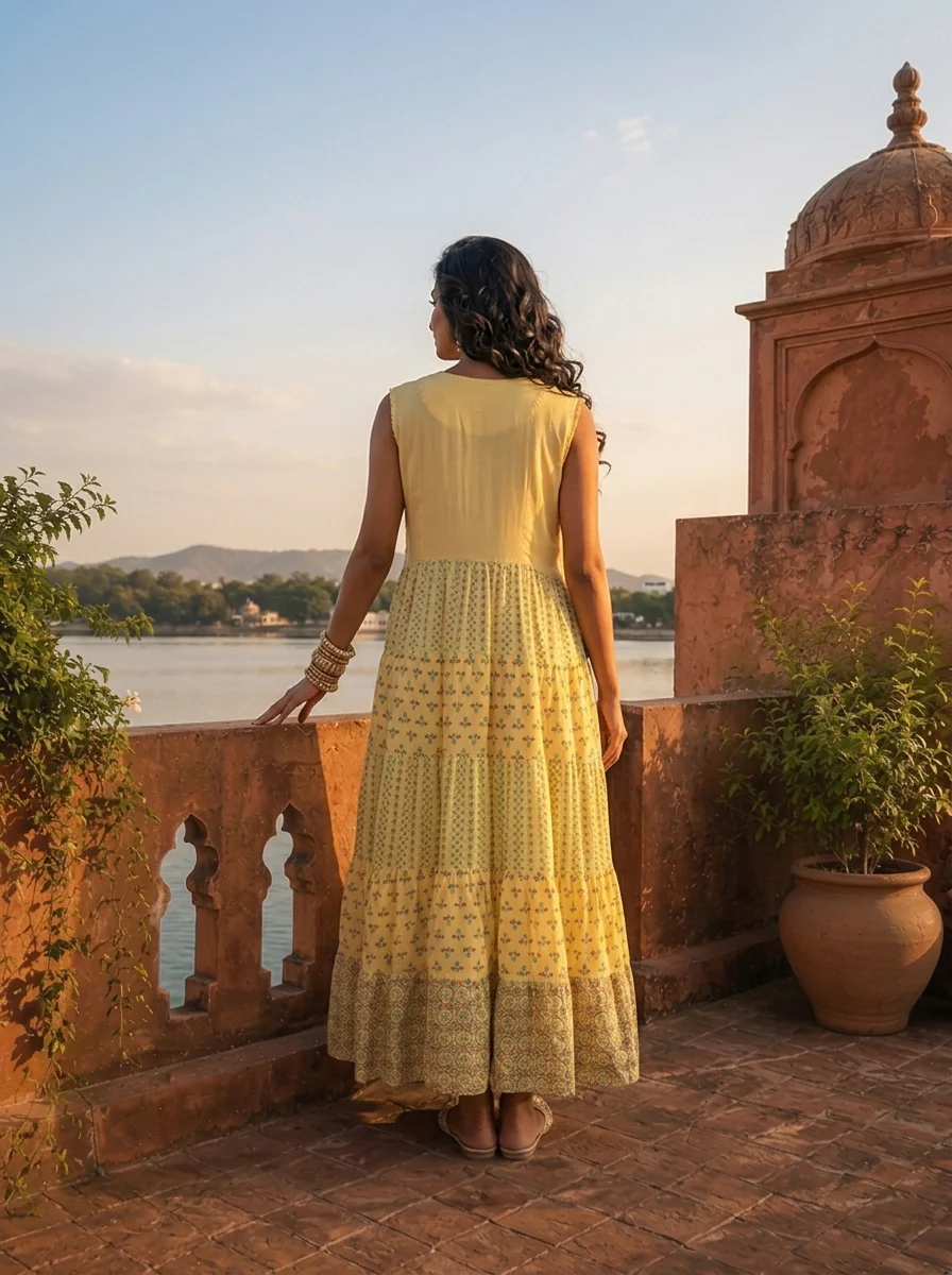 Yellow Rayon Multicolor Ethnic Printed Dress - Image 2