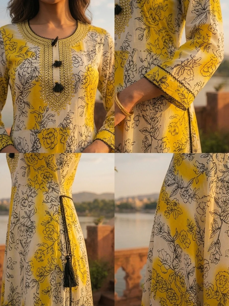 Yellow Rayon Ombre Floral Printed Long Dress - Image 5