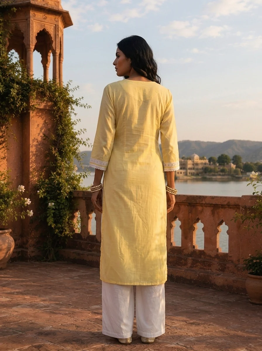 Yellow Rayon Paisley And Floral Motifs Embroidered Kurta - Image 2