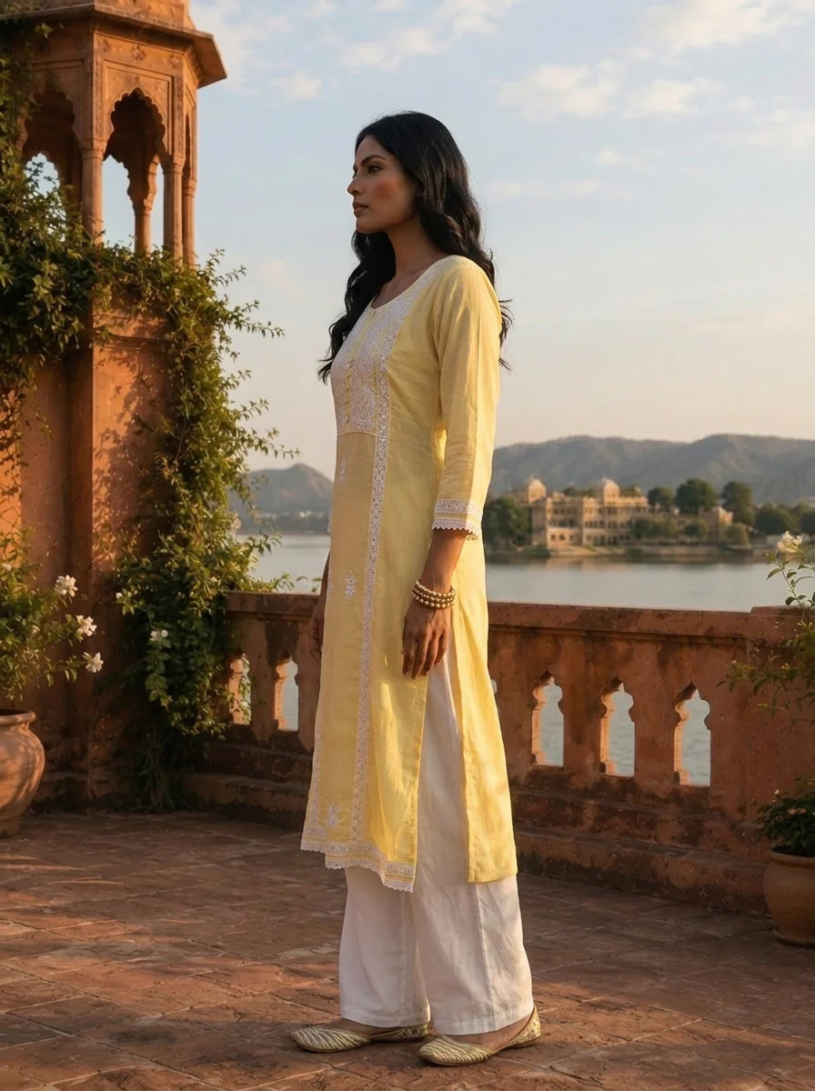 Yellow Rayon Paisley And Floral Motifs Embroidered Kurta - Image 3