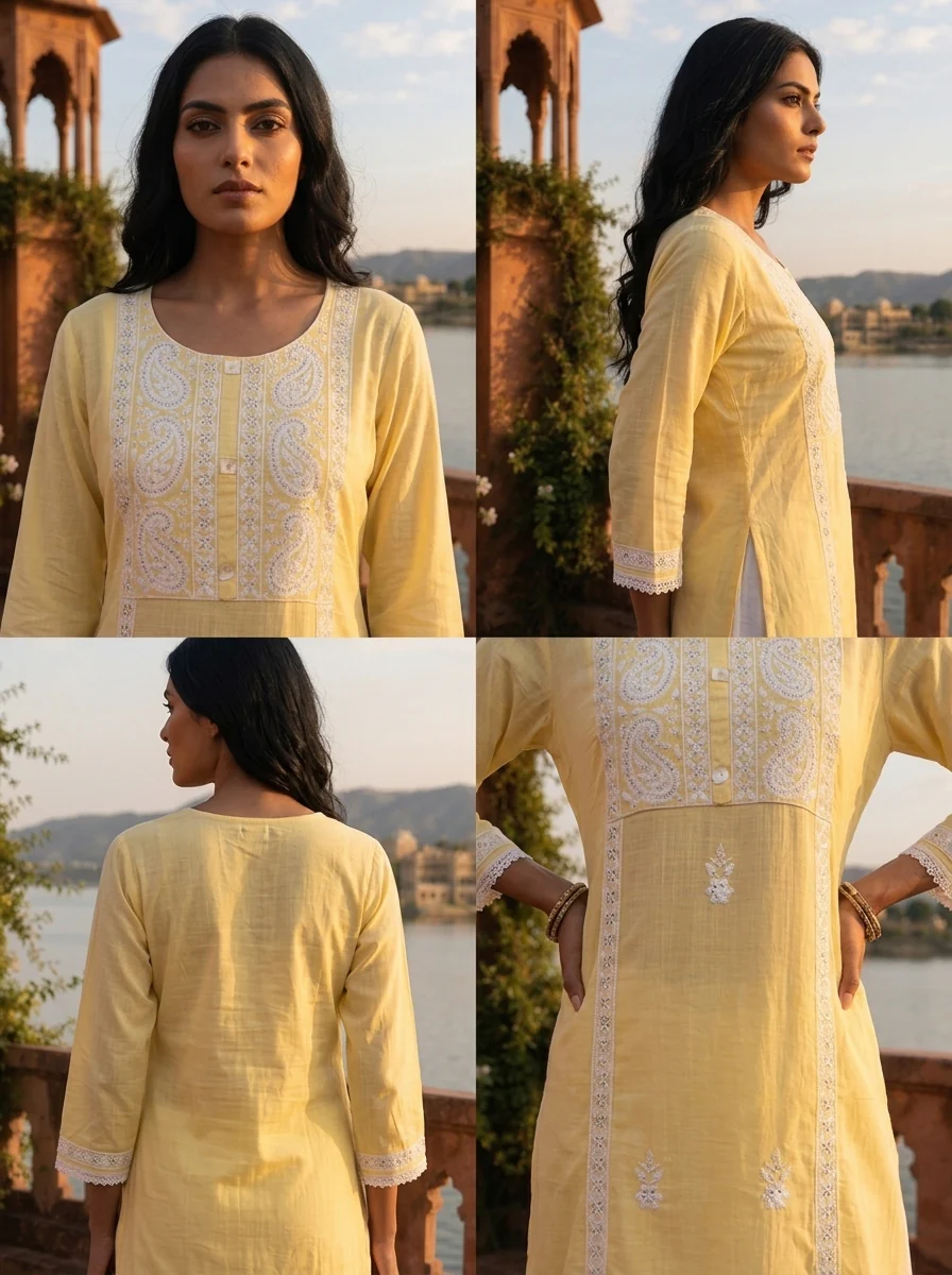 Yellow Rayon Paisley And Floral Motifs Embroidered Kurta - Image 5