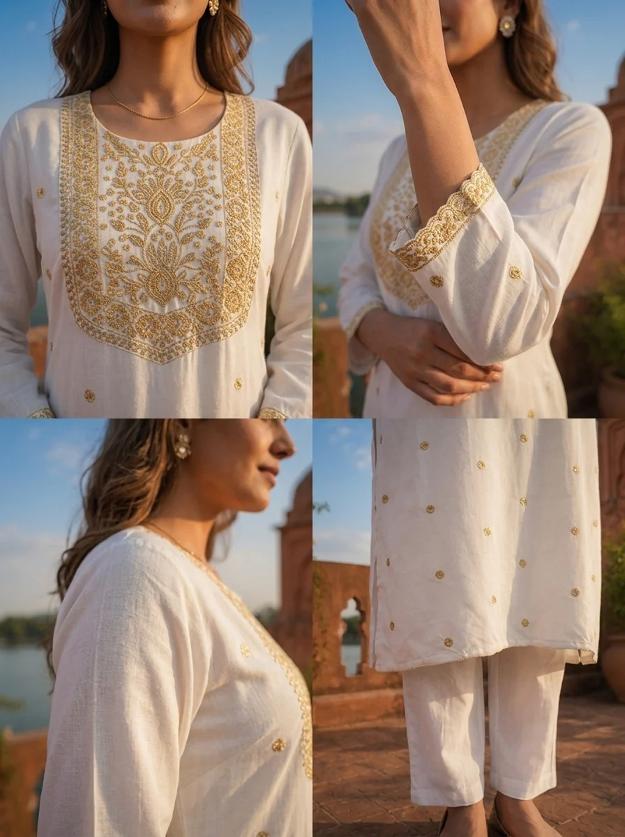 Yellow Rayon Scattered Buti Embroidered Kurta - Image 5