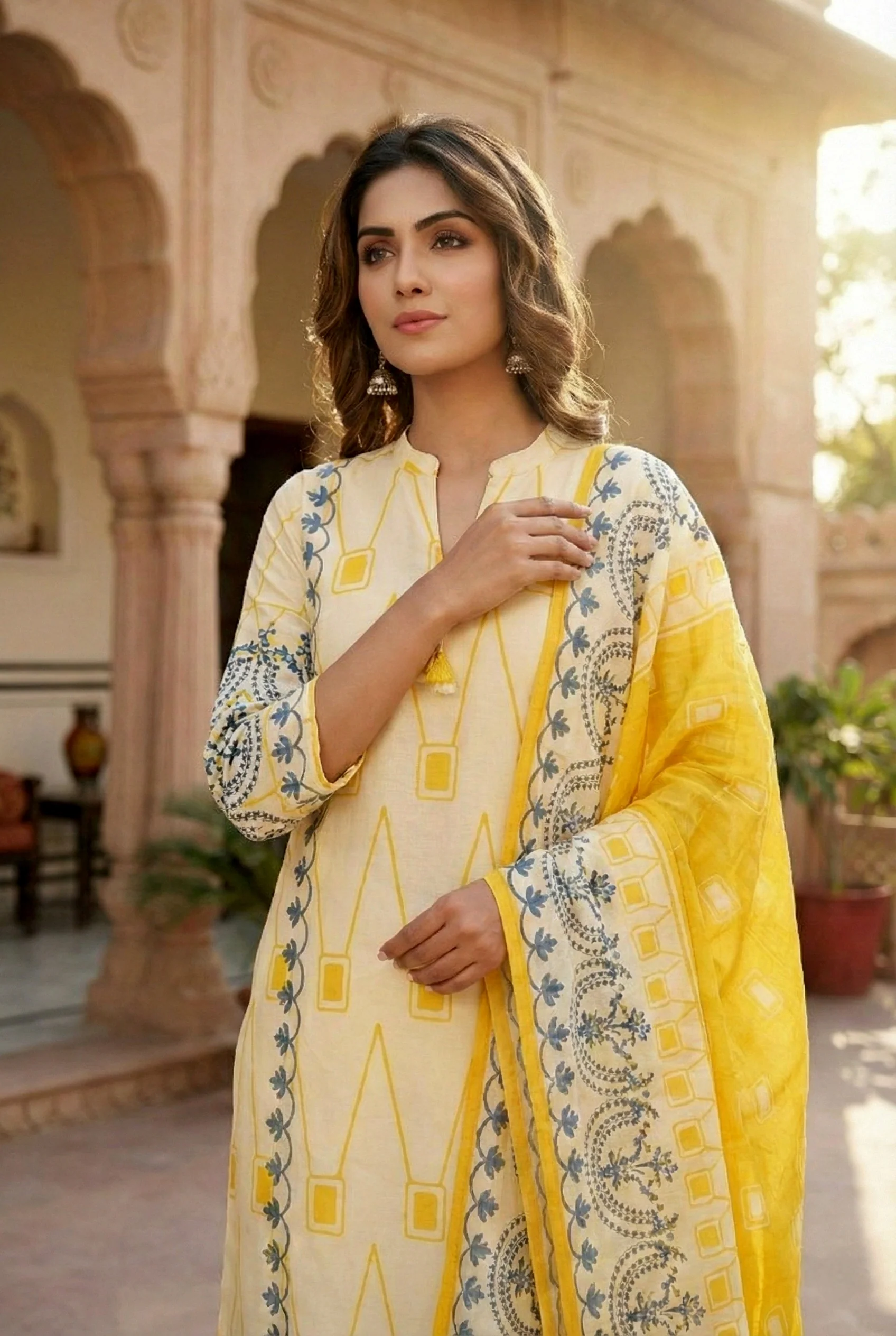 Yellow Silk Digital Printed Three Piece Set - Image 4